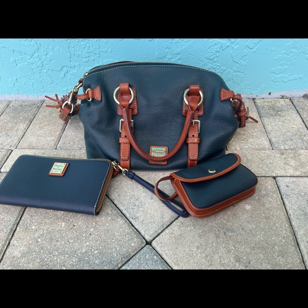 Navy and brown leather Dooney & Bourke satchel